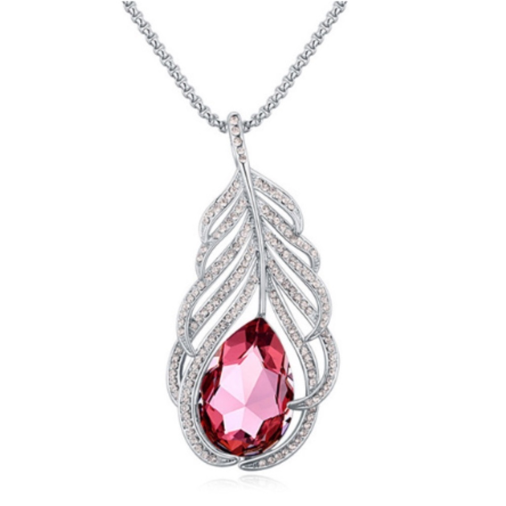 Swarovski Crystal Teardrop Leaf Pendant Necklace 32" Chain – Last One